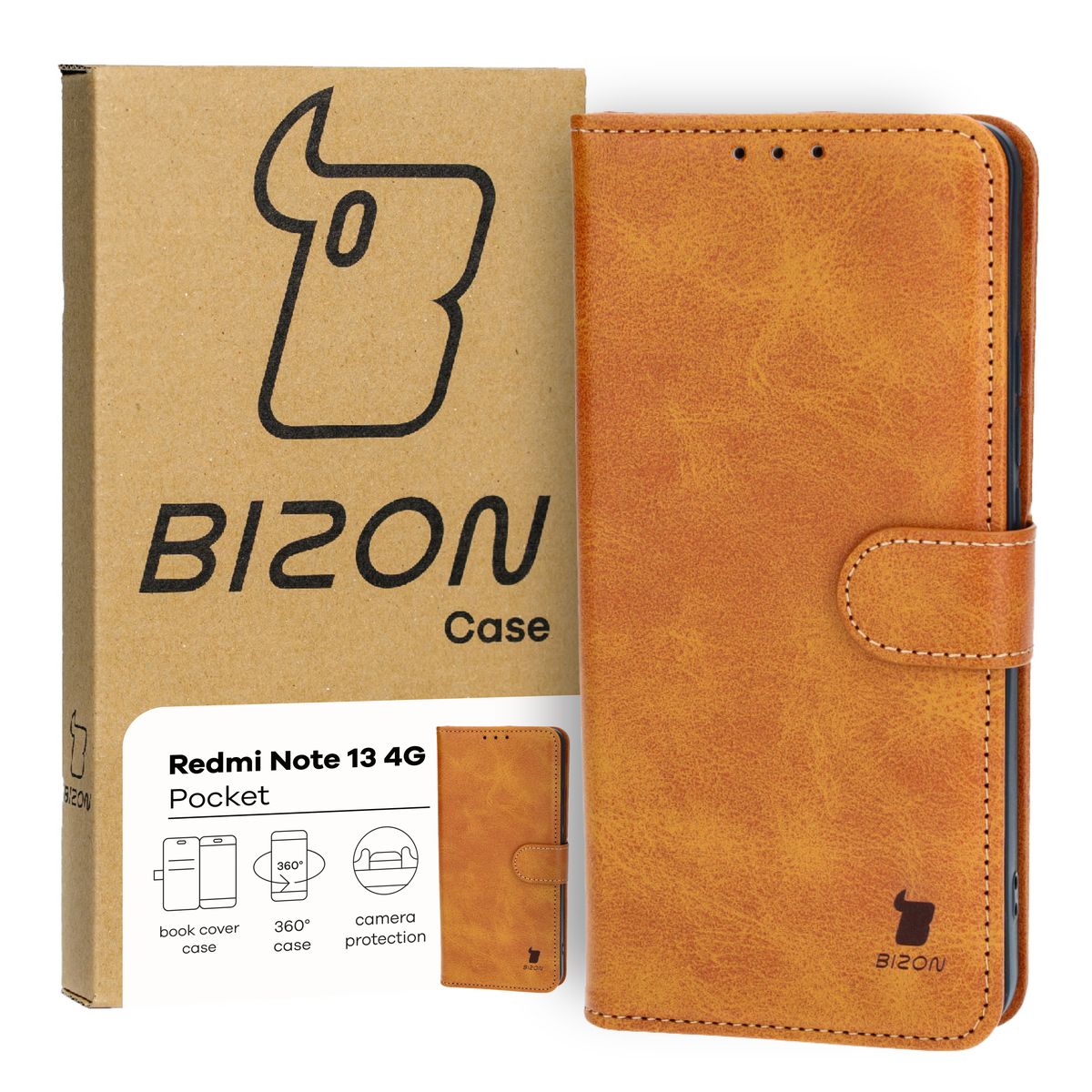Schutzhülle für Xiaomi Redmi Note 13 4G, Bizon Case Pocket, Braun