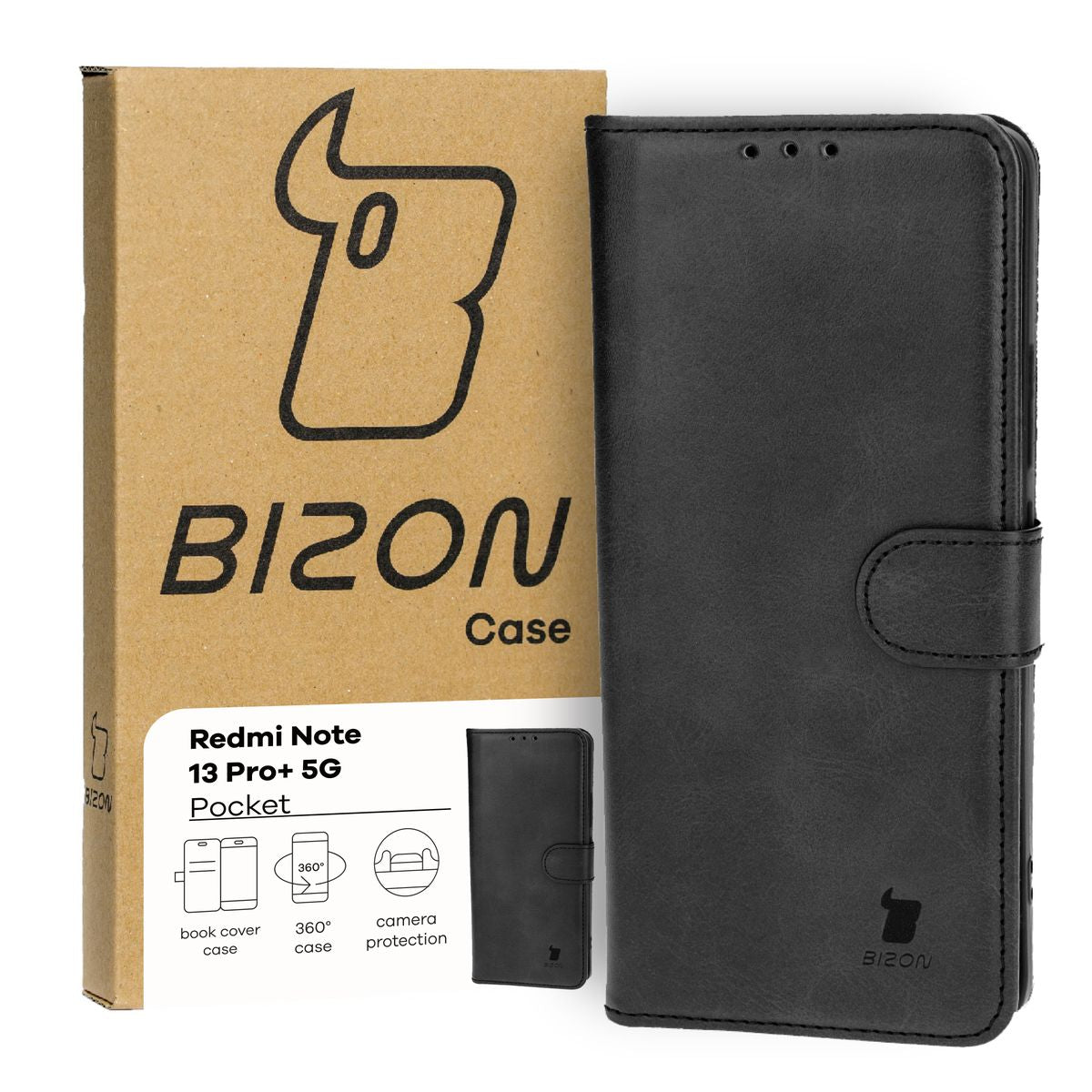 Schutzhülle für Xiaomi Redmi Note 13 Pro+ 5G, Bizon Case Pocket, Schwarz