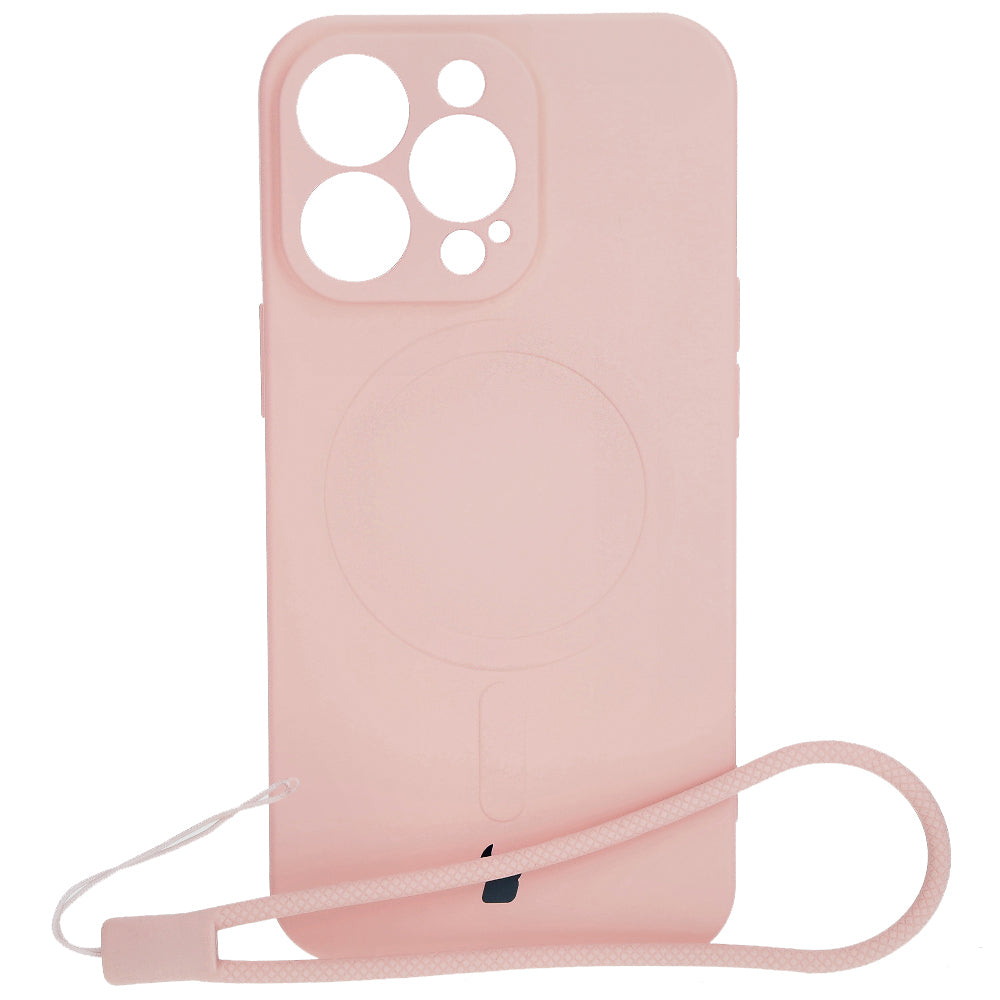 Silikon Handyhülle mit Magnetring Bizon Case Silicone Magnetic für iPhone 13 Pro, Hellrosa
