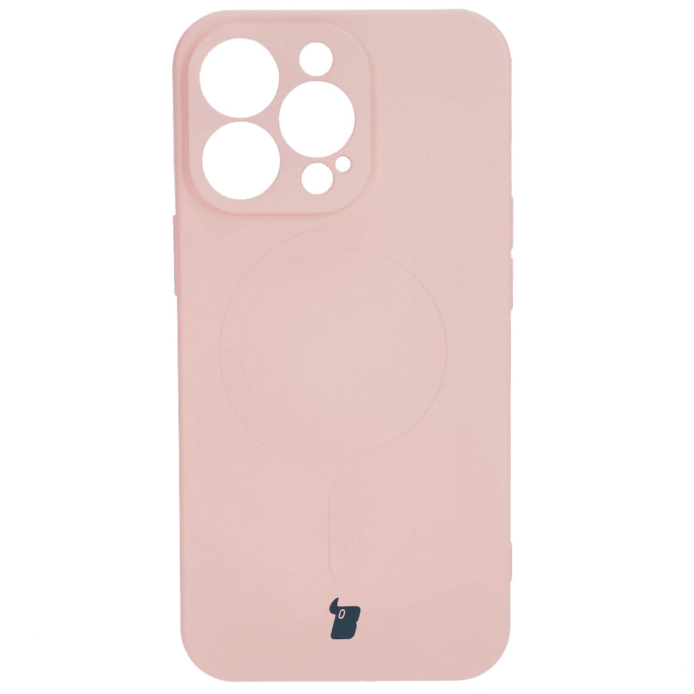 Silikon Handyhülle mit Magnetring Bizon Case Silicone Magnetic für iPhone 13 Pro, Hellrosa