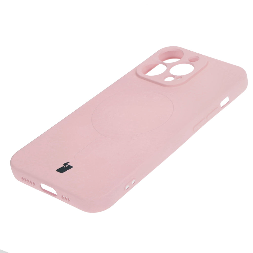 Silikon Handyhülle mit Magnetring Bizon Case Silicone Magnetic für iPhone 13 Pro, Hellrosa