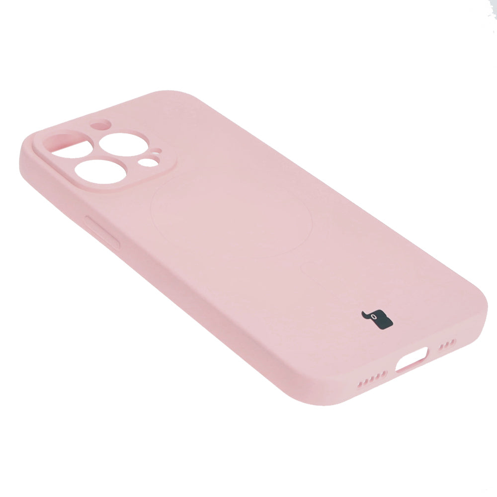Silikon Handyhülle mit Magnetring Bizon Case Silicone Magnetic für iPhone 13 Pro, Hellrosa