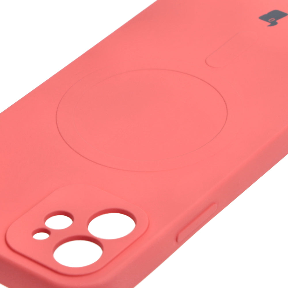 Silikon Handyhülle mit Magnetring Bizon Case Silicone Magnetic für iPhone 12, Dunkelrosa
