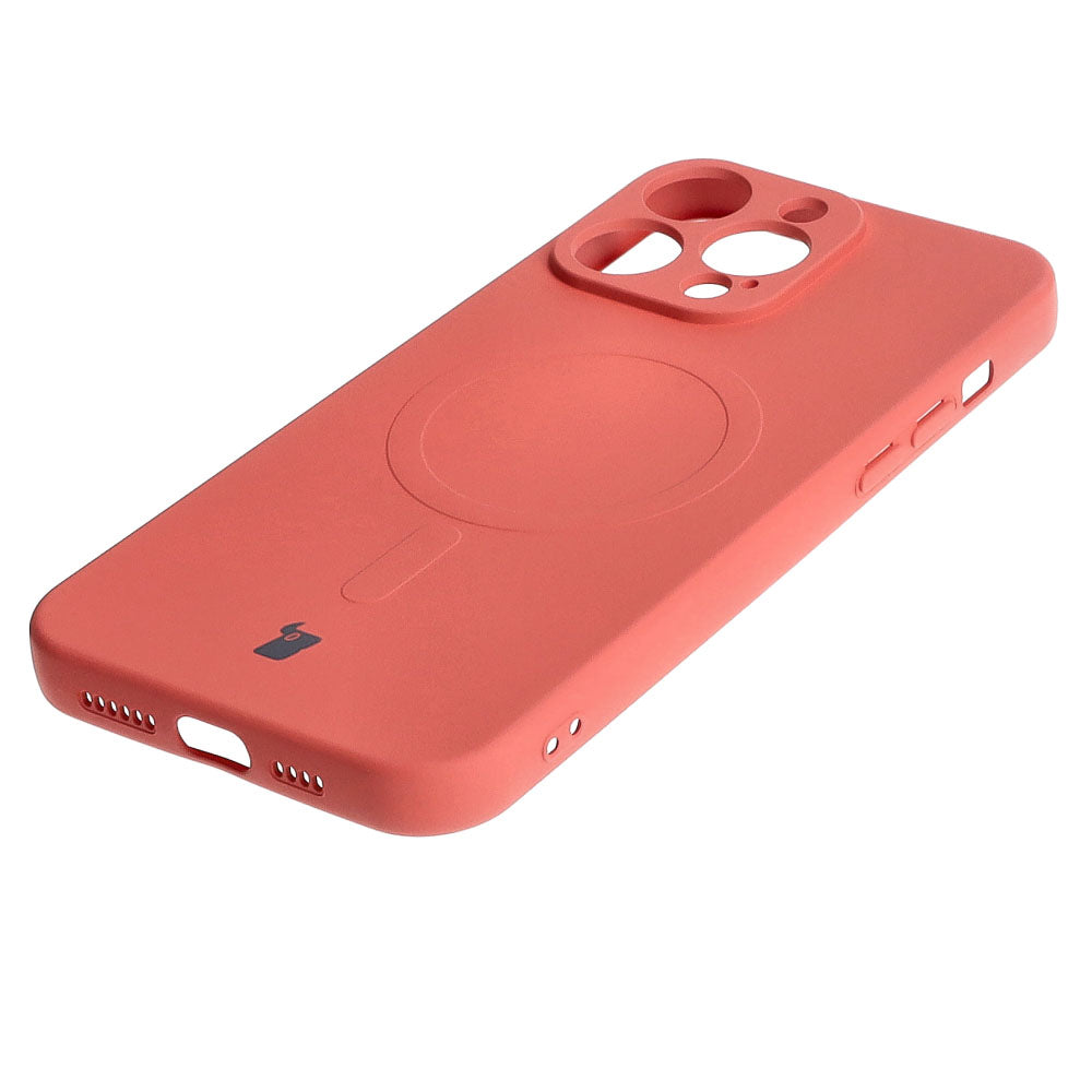 Silikon Handyhülle mit Magnetring Bizon Case Silicone Magnetic für iPhone 15 Pro Max, Dunkelrosa