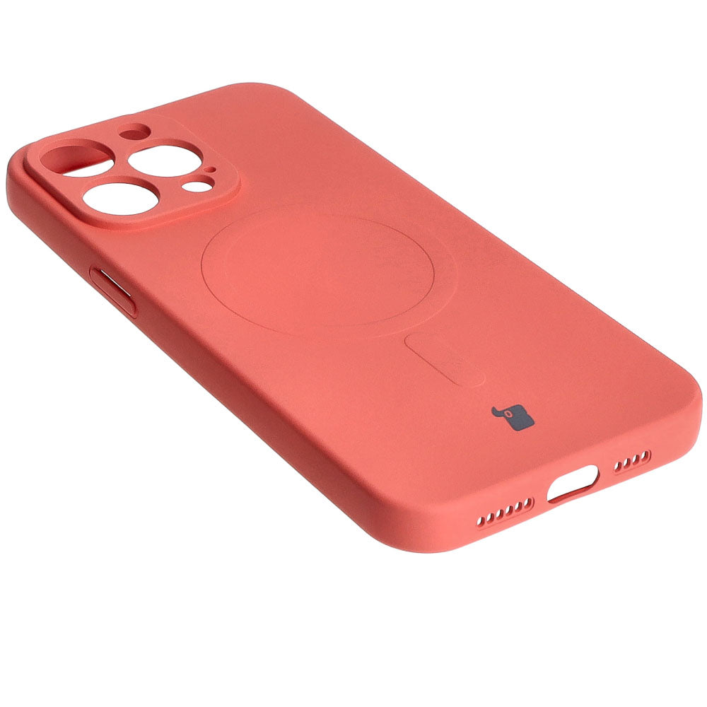 Silikon Handyhülle mit Magnetring Bizon Case Silicone Magnetic für iPhone 15 Pro Max, Dunkelrosa