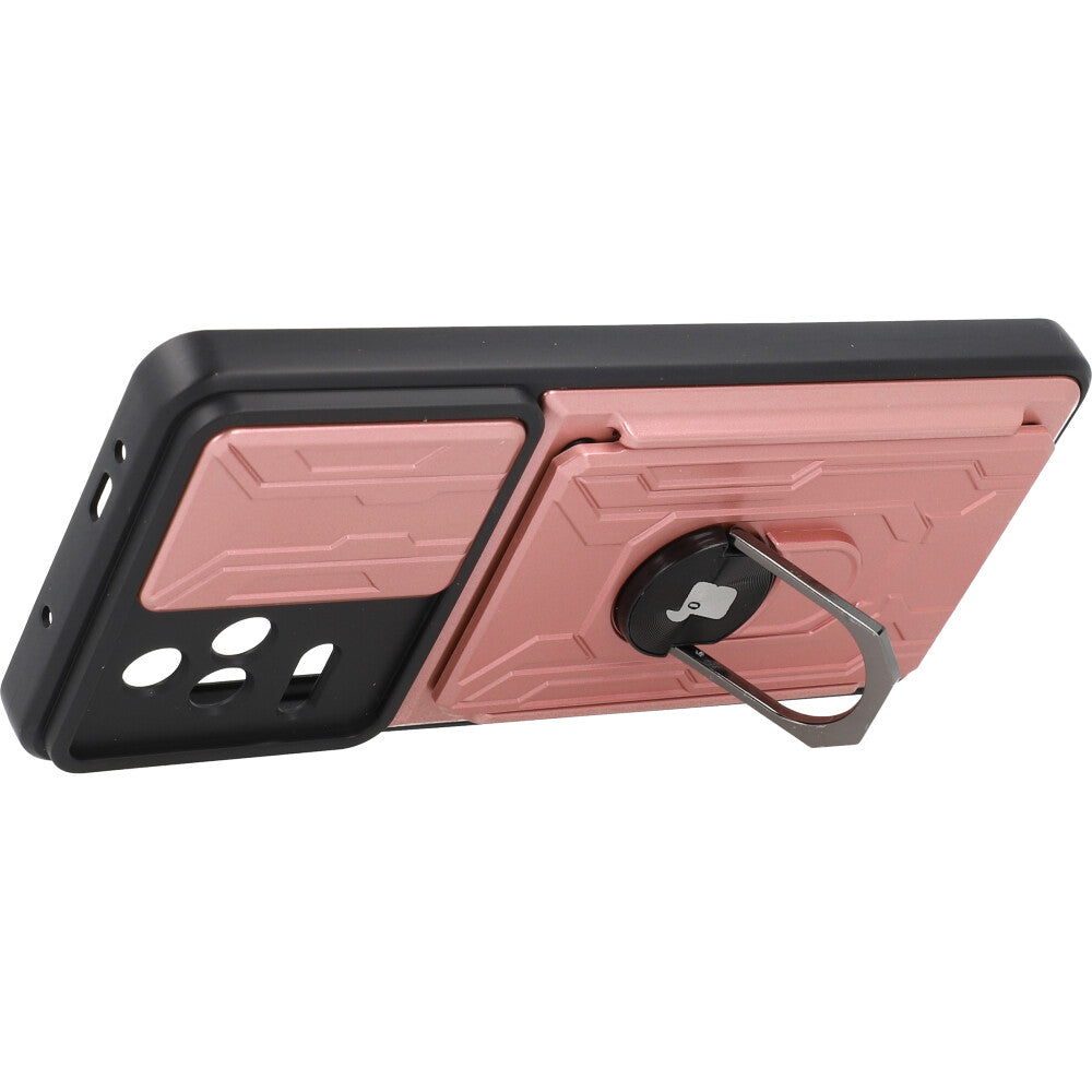 Schutzhülle Bizon Case CamShield Card Slot Ring für Xiaomi Poco F4 5G, Rosa