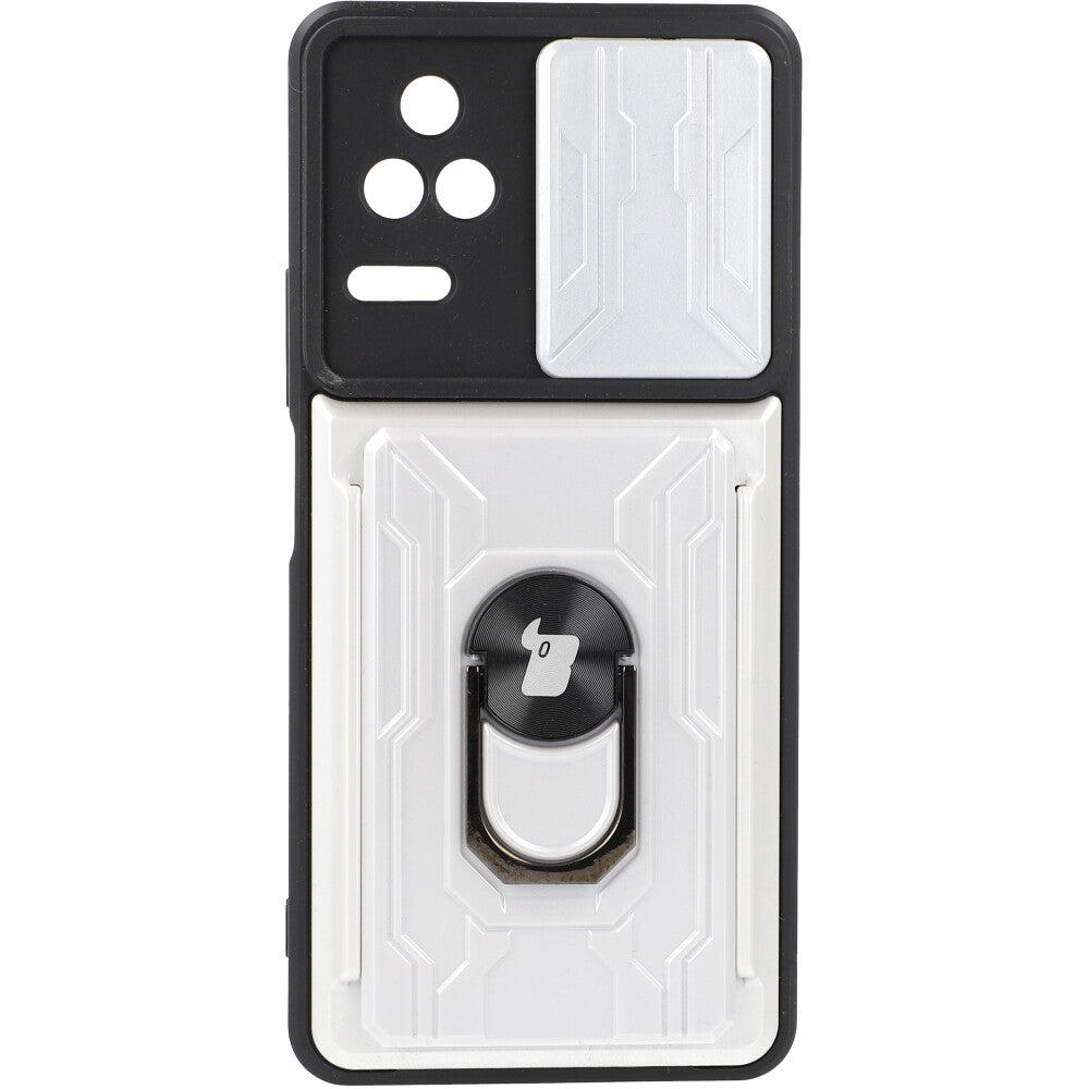 Schutzhülle Bizon Case CamShield Card Slot Ring für Xiaomi Poco F4 5G, Weiß