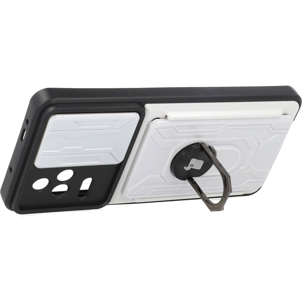 Schutzhülle Bizon Case CamShield Card Slot Ring für Xiaomi Poco F4 5G, Weiß