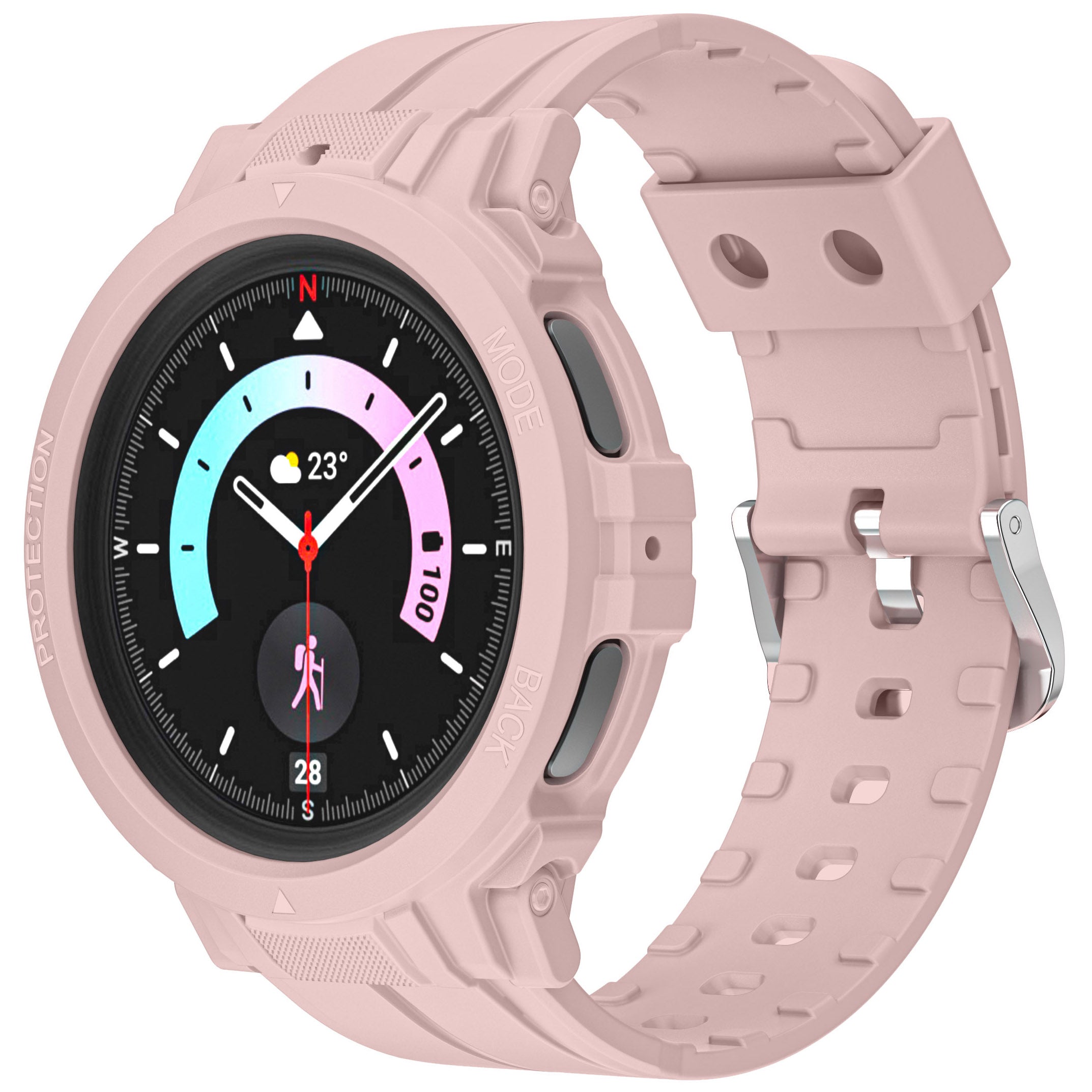 Schutzhülle mit Armband Bizon Strap + Case Watch Action Pro für Galaxy Watch 5 Pro 45 mm, Hellrosa