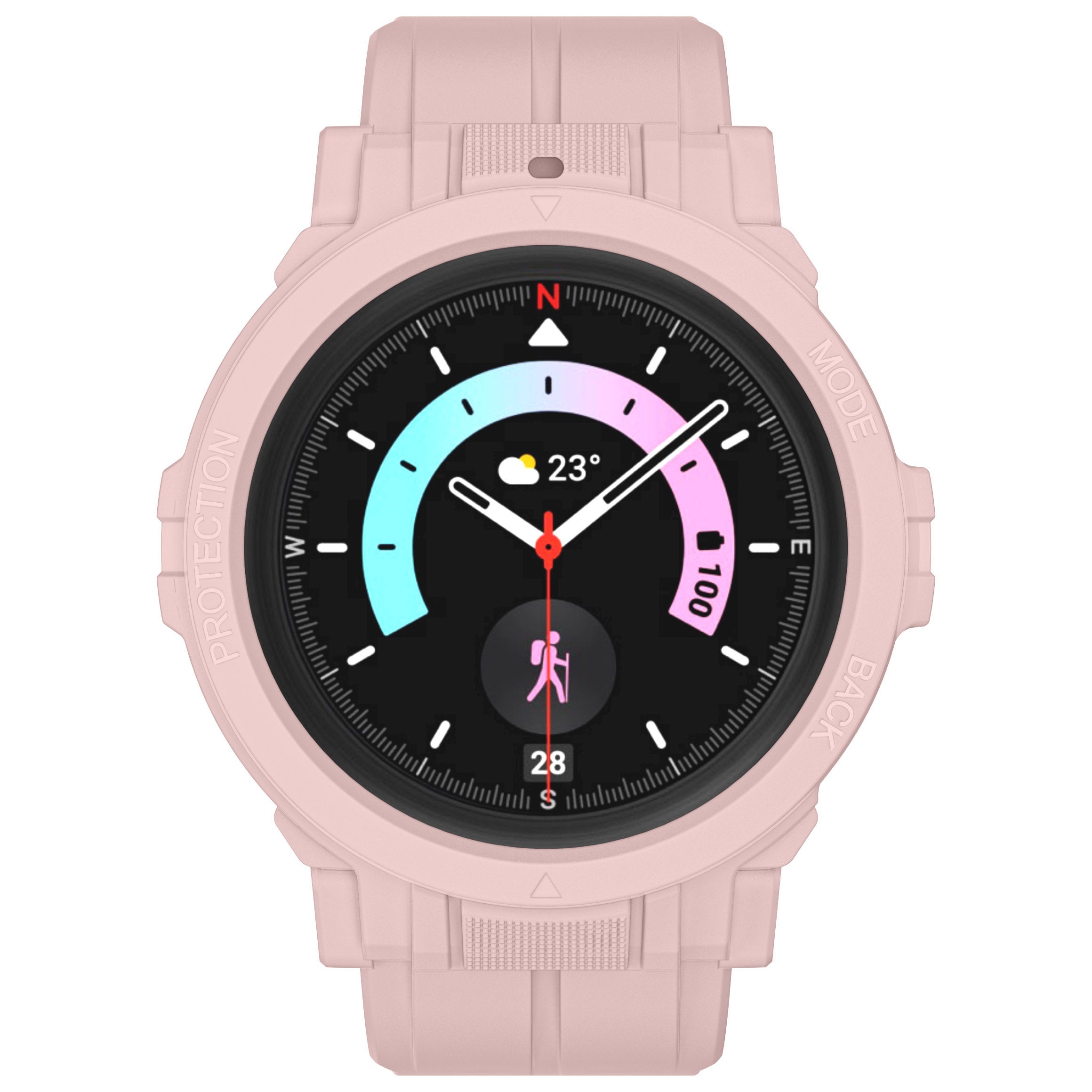 Schutzhülle mit Armband Bizon Strap + Case Watch Action Pro für Galaxy Watch 5 Pro 45 mm, Hellrosa