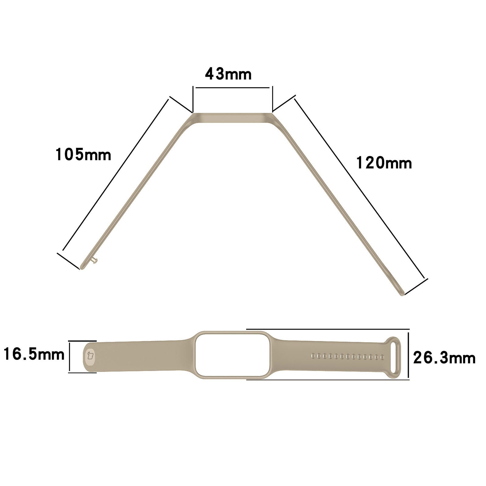 Schutzhülle mit Armband Bizon Strap + Case Watch Dots für Xiaomi Redmi Smart Band 2 / Xiaomi Mi Band 8 Active, Beige