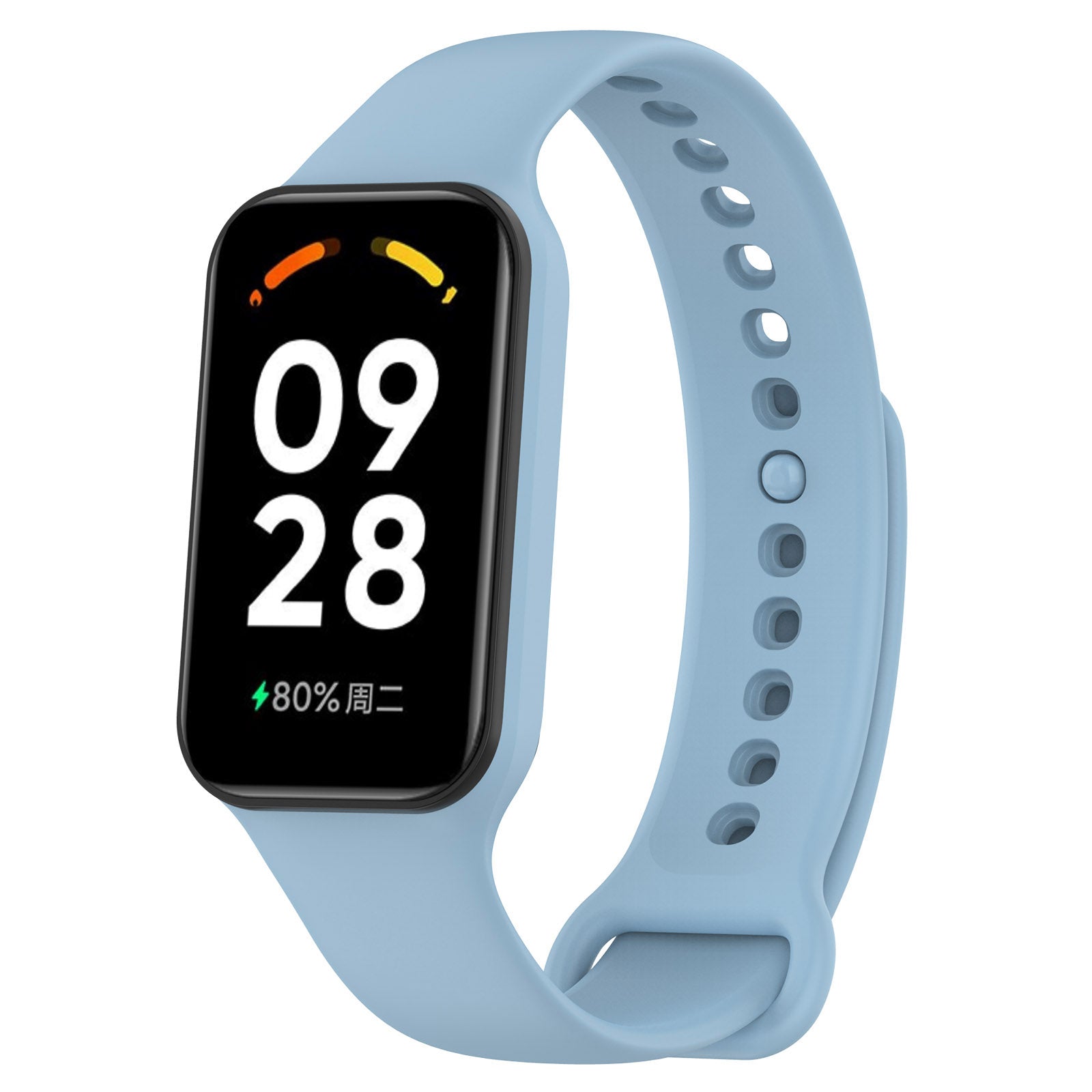 Schutzhülle mit Armband Bizon Strap + Case Watch Dots für Xiaomi Redmi Smart Band 2 / Xiaomi Mi Band 8 Active, Hellblau