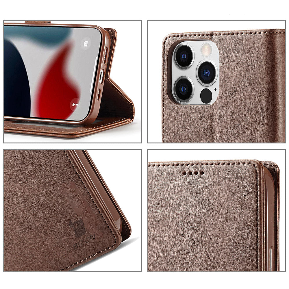 Schutzhülle Bizon Case Wallet für iPhone 13 Pro Max, Braun