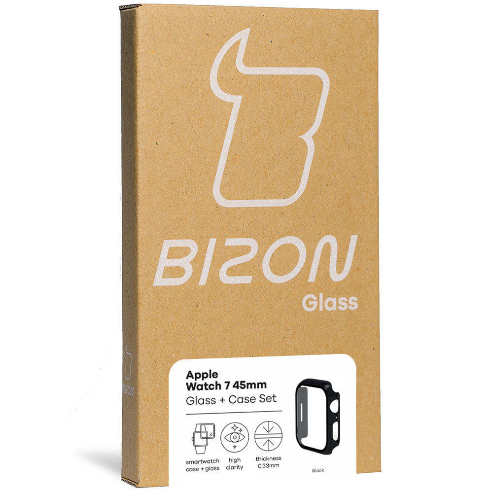 Bizon Case, Schutzhülle + Glas Set Apple Watch 45 mm, schwarz