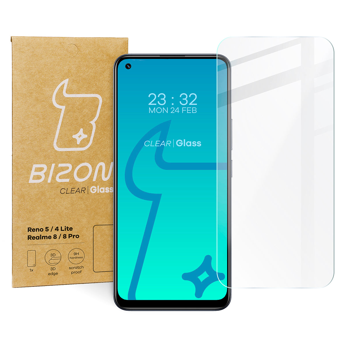 Gehärtetes Glas für Oppo Reno 4 Lite / Oppo Reno 5 / Realme 8 / Realme 8 Pro, Bizon Glass Clear