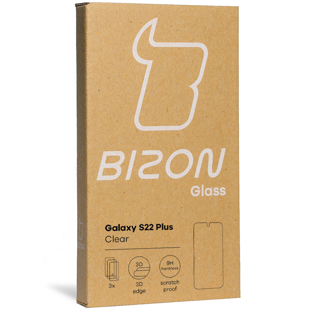 Gehärtetes Glas Bizon Glass Clear - 3 Stück + Kameraschutz für Galaxy S22 Plus