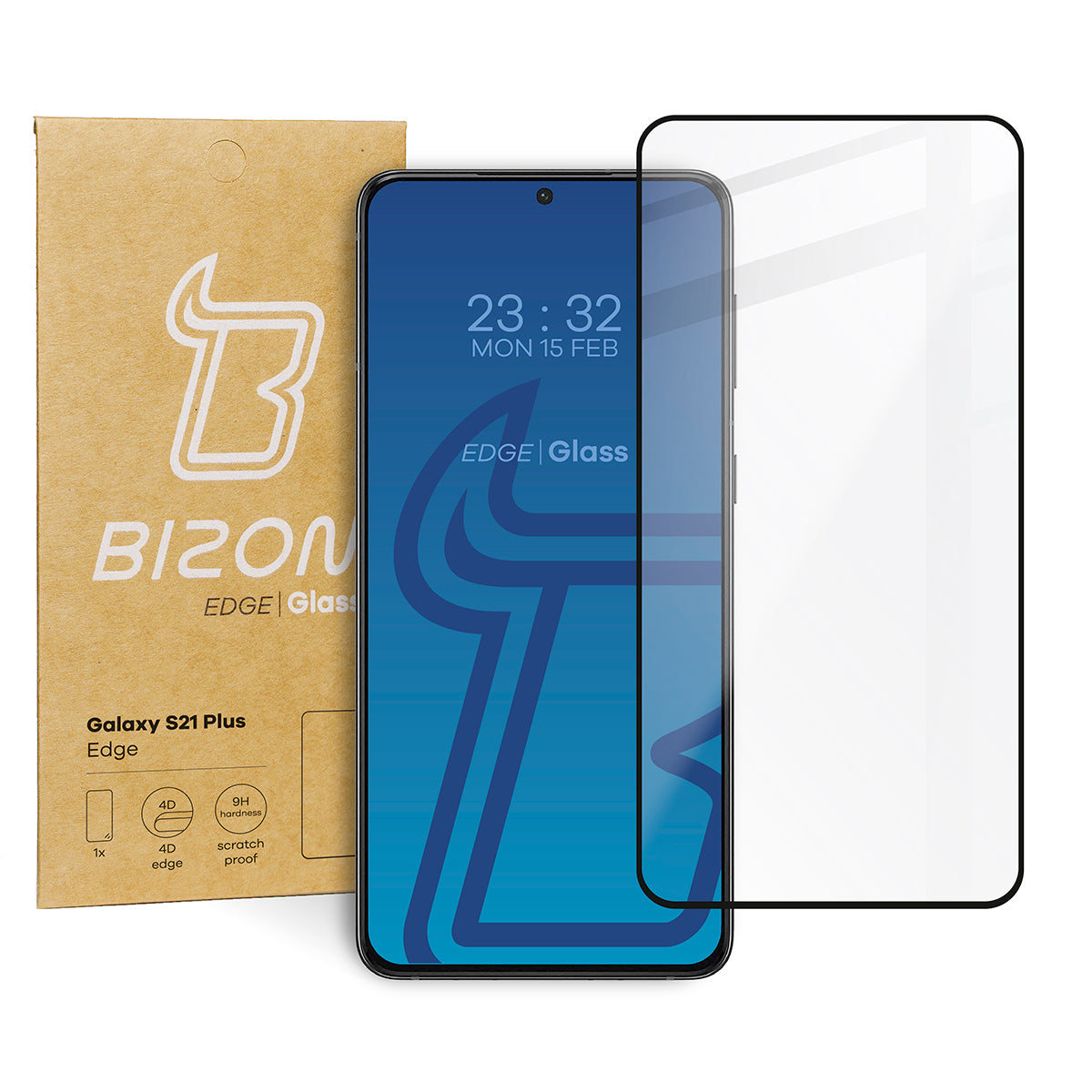 Gehärtetes Glas Bizon Glass Edge für Galaxy S21 Plus, schwarzer Rahmen