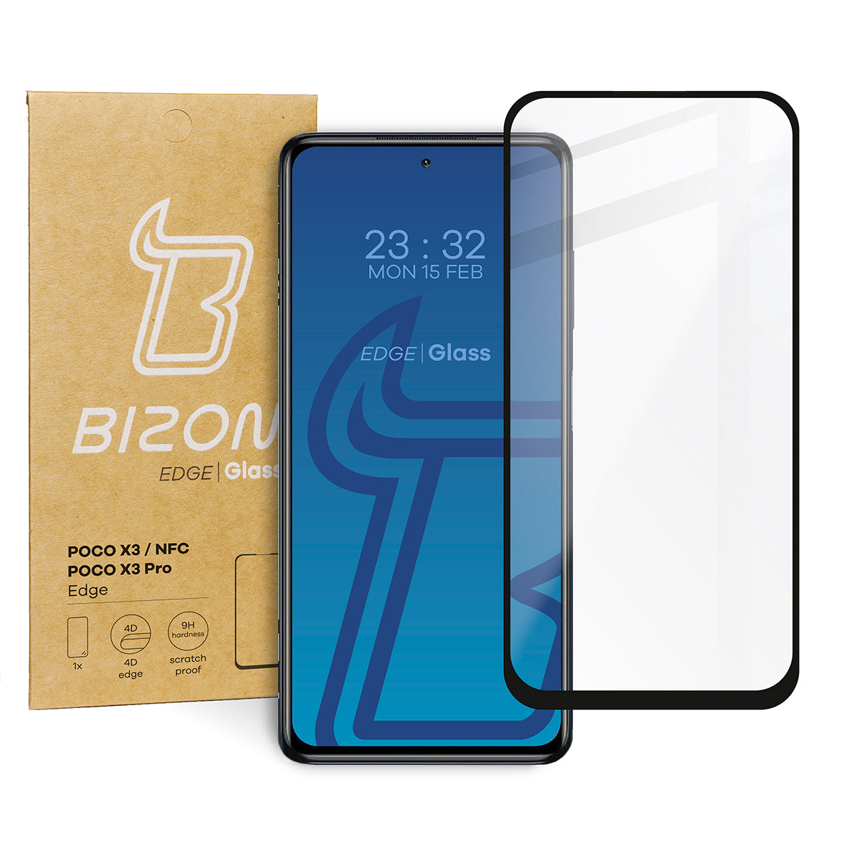 Gehärtetes Glas Bizon Glass Edge für Xiaomi Poco X3 / NFC / PRO, Schwarz