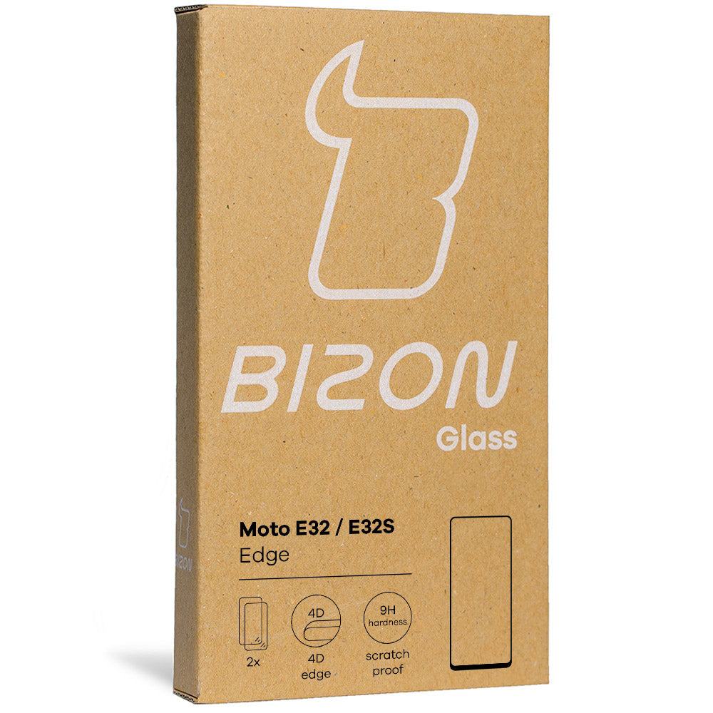Gehärtetes Glas Bizon Glass Edge - 2 Stück + Kameraschutz für Motorola Moto E32 / E32s, Schwarz