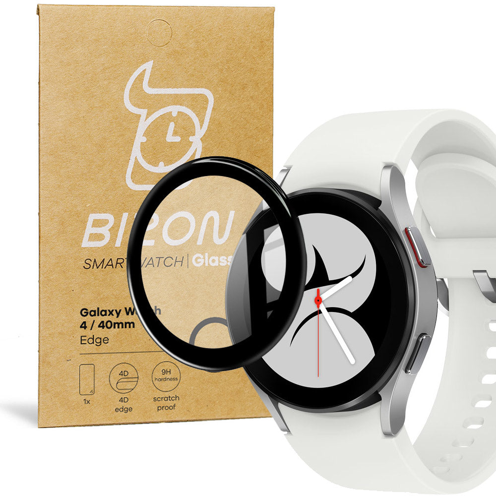 Hybridglas Bizon Glass Watch Edge Hybrid für Galaxy Watch 4 40mm, Schwarz