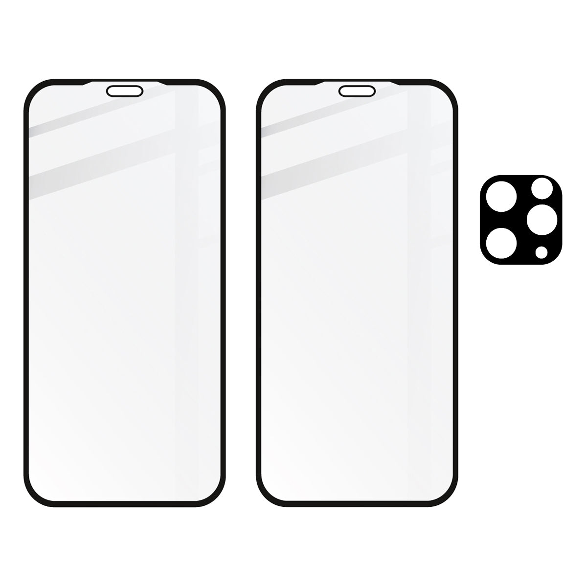 Gehärtetes Glas Bizon Glass Edge CF - 2 Stück + Kameraschutz, iPhone 11 Pro Max, schwarzer Rahmen