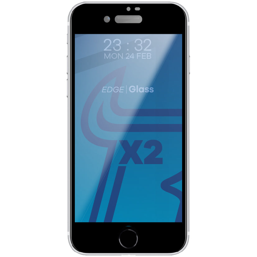 Gehärtetes Glas Bizon Glass Edge - 2 Stück + Kameraschutz für iPhone SE 2022/2020, 8/7, schwarzer Rahmen