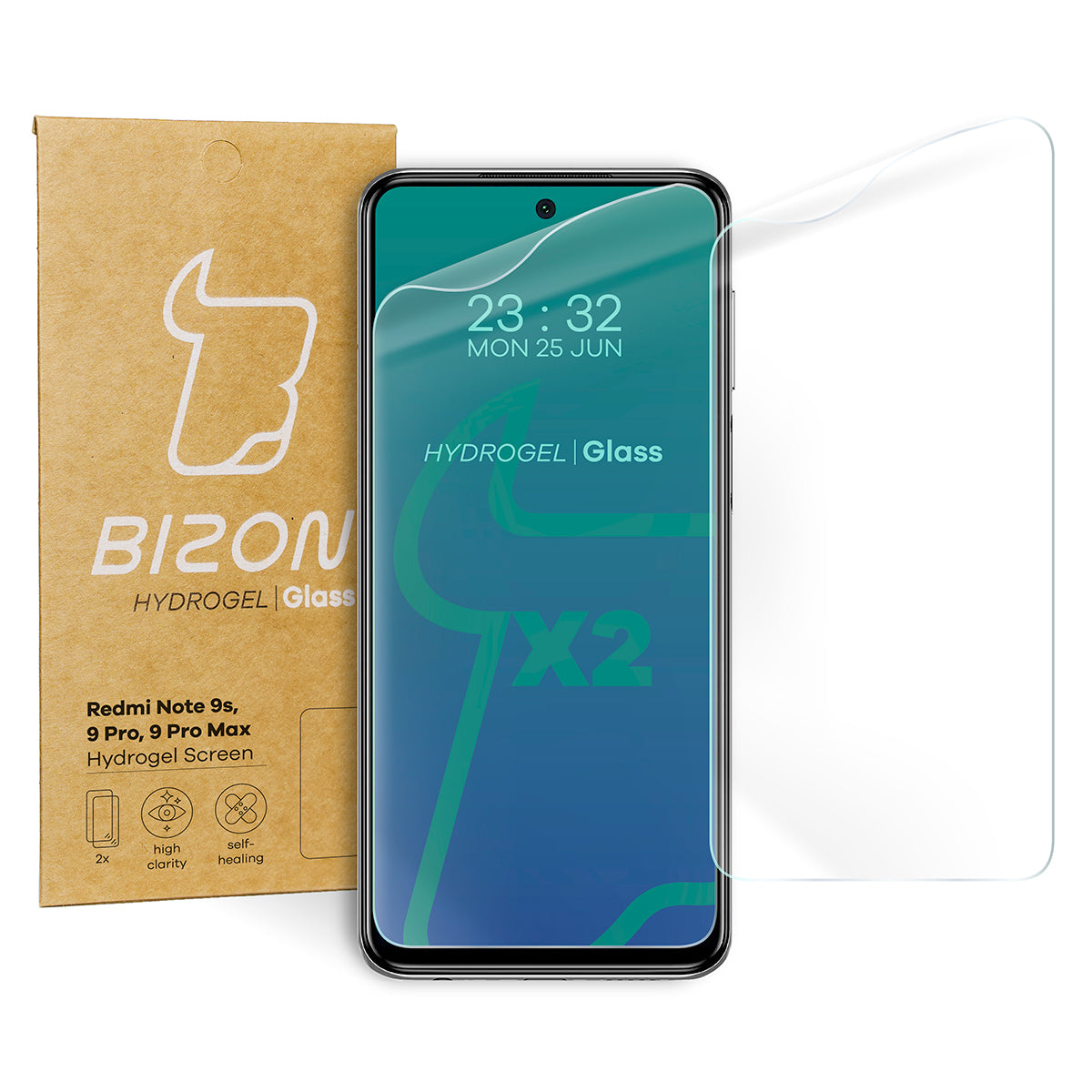 Hydrogel Folie für den Bildschirm Bizon Glass, Xiaomi Redmi Note 9S / 9 Pro / 9 Pro Max, 2 Stück