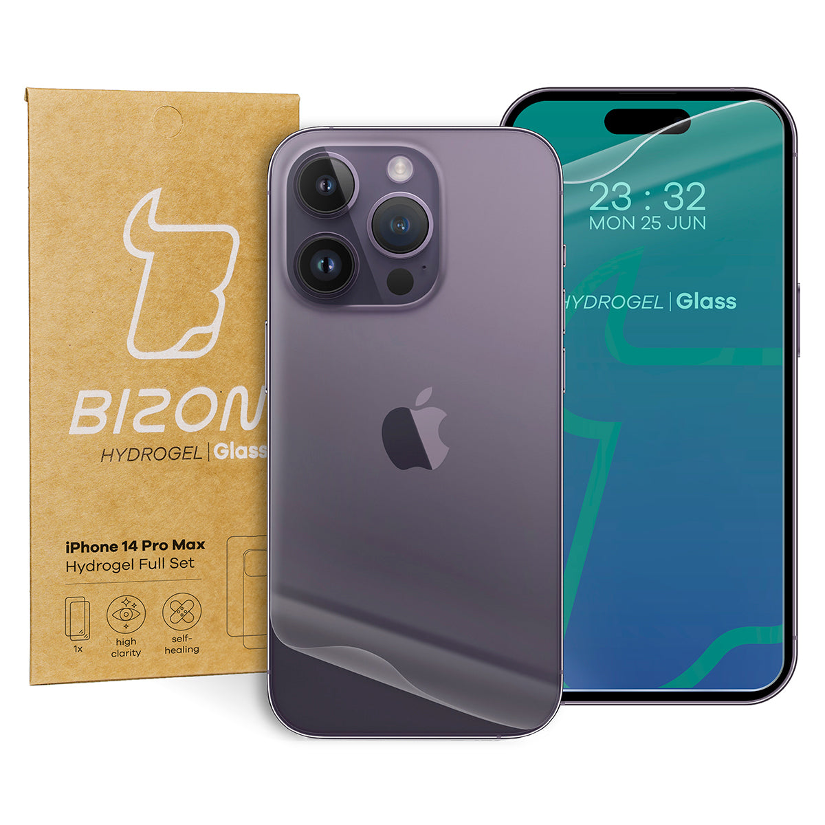 Hydrogel Folie für Display und Rückseite Bizon Glass Hydrogel, iPhone 14 Pro Max, 2 Stück