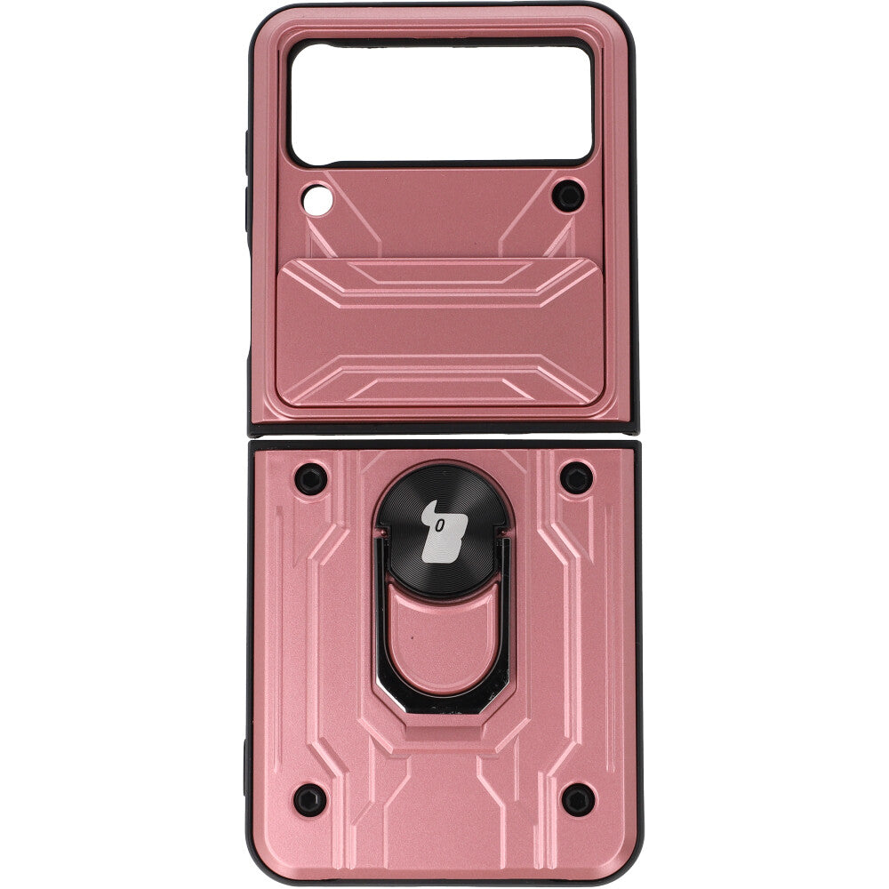 Schutzhülle Bizon Case CamShield Gloss Ring für Galaxy Z Flip4, Rosa