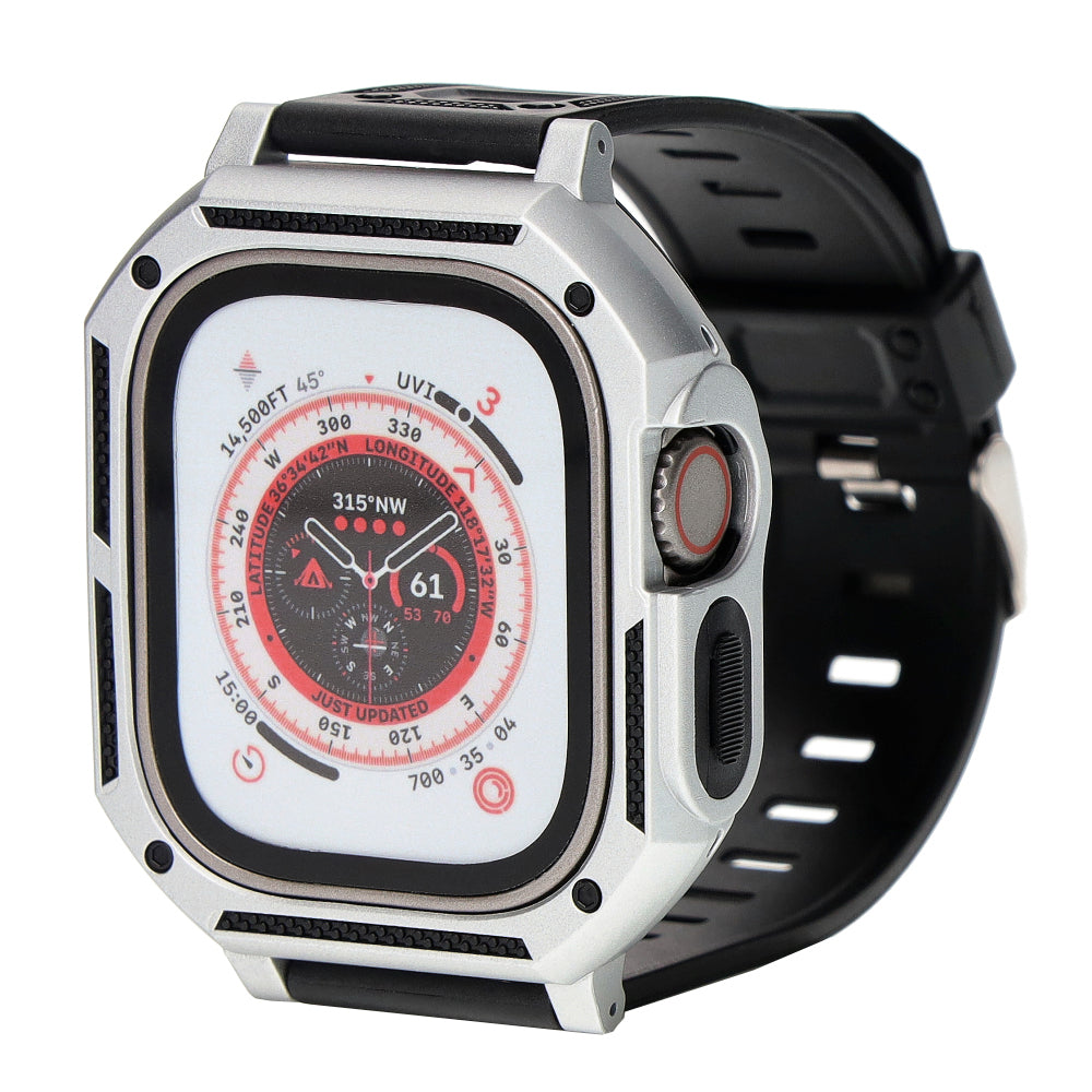 Schutzhülle mit Armband Bizon Strap + Case Watch Armor für Apple Watch Ultra 2/1 49 mm, Silbern