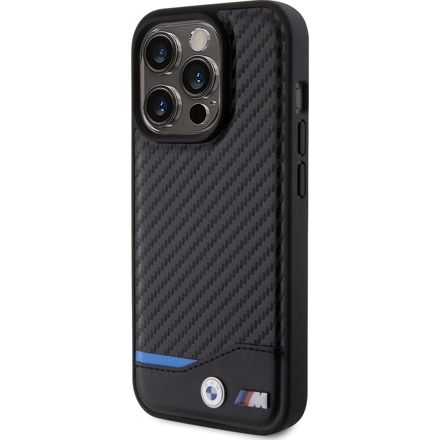Schutzhülle BMW Leather Carbon für Apple iPhone 15 Pro, Schwarz