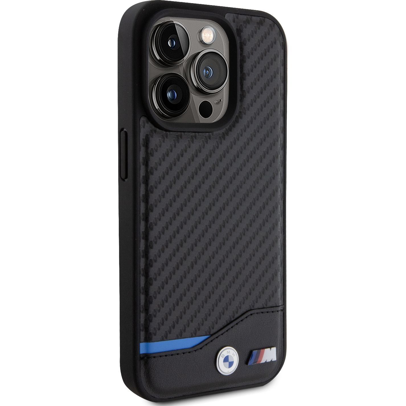 Schutzhülle BMW Leather Carbon für Apple iPhone 15 Pro, Schwarz