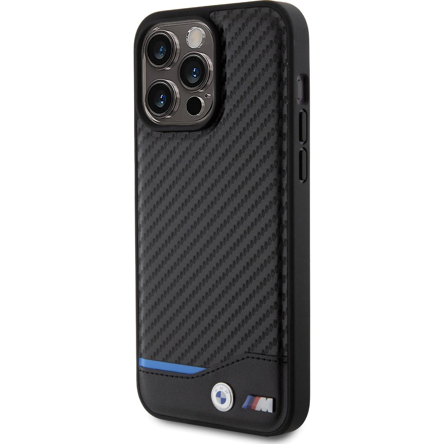 Schutzhülle BMW Leather Carbon für Apple iPhone 15 Pro Max, Schwarz
