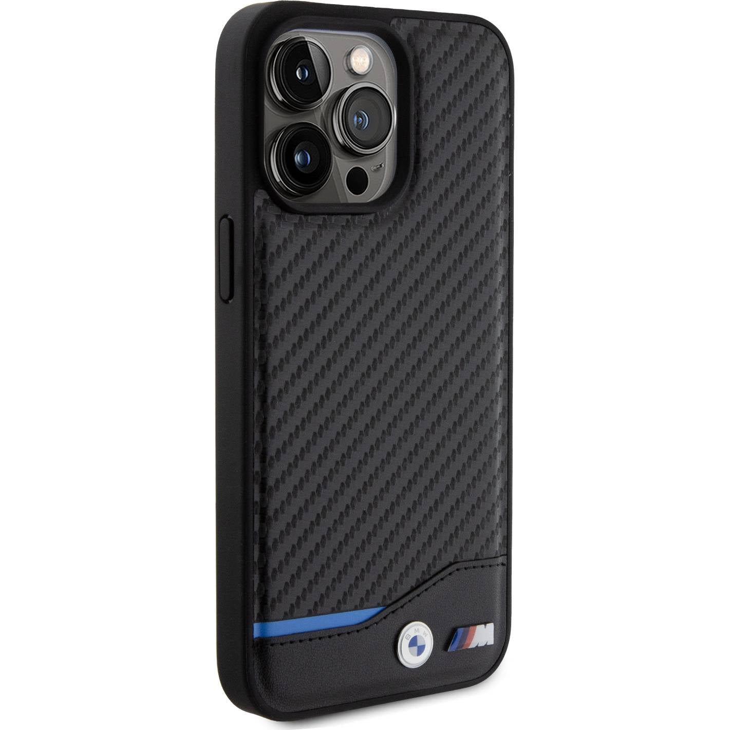 Schutzhülle BMW Leather Carbon für Apple iPhone 15 Pro Max, Schwarz