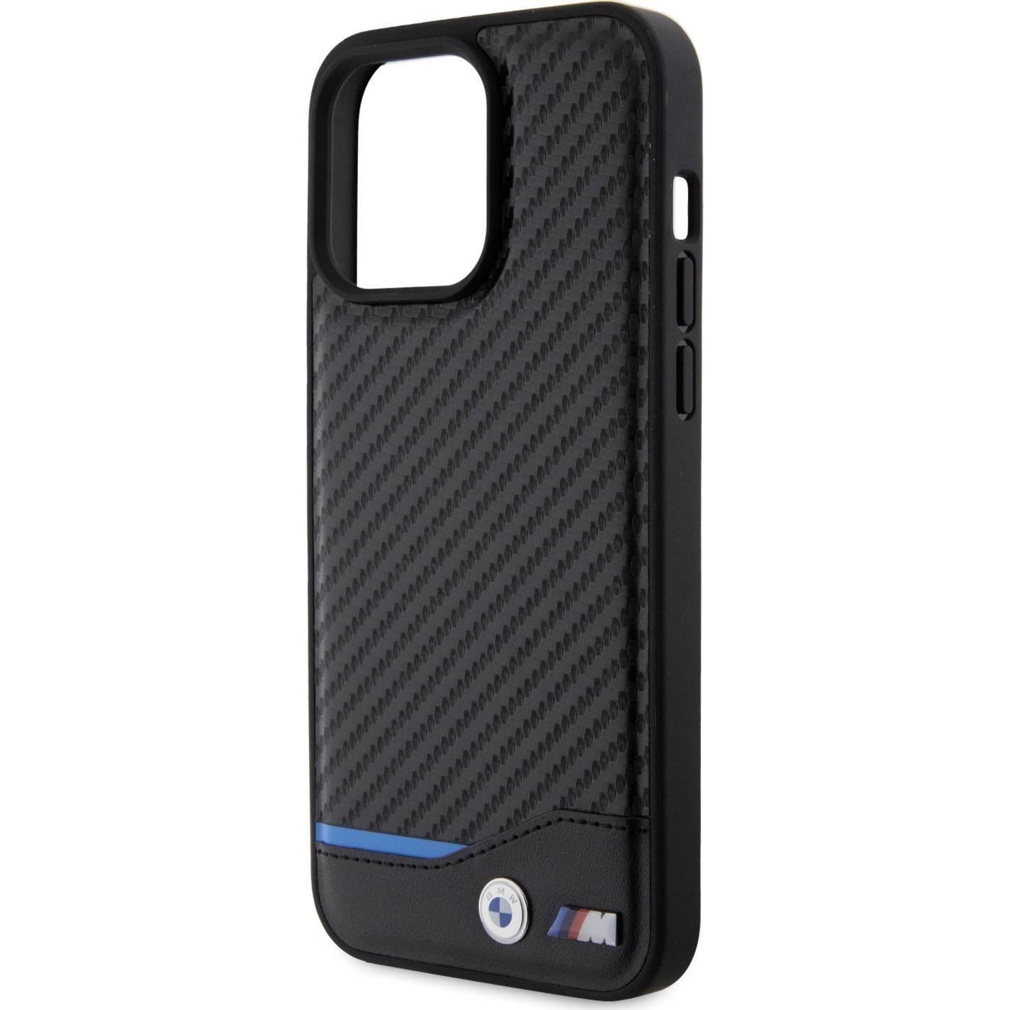 Schutzhülle BMW Leather Carbon für Apple iPhone 15 Pro Max, Schwarz