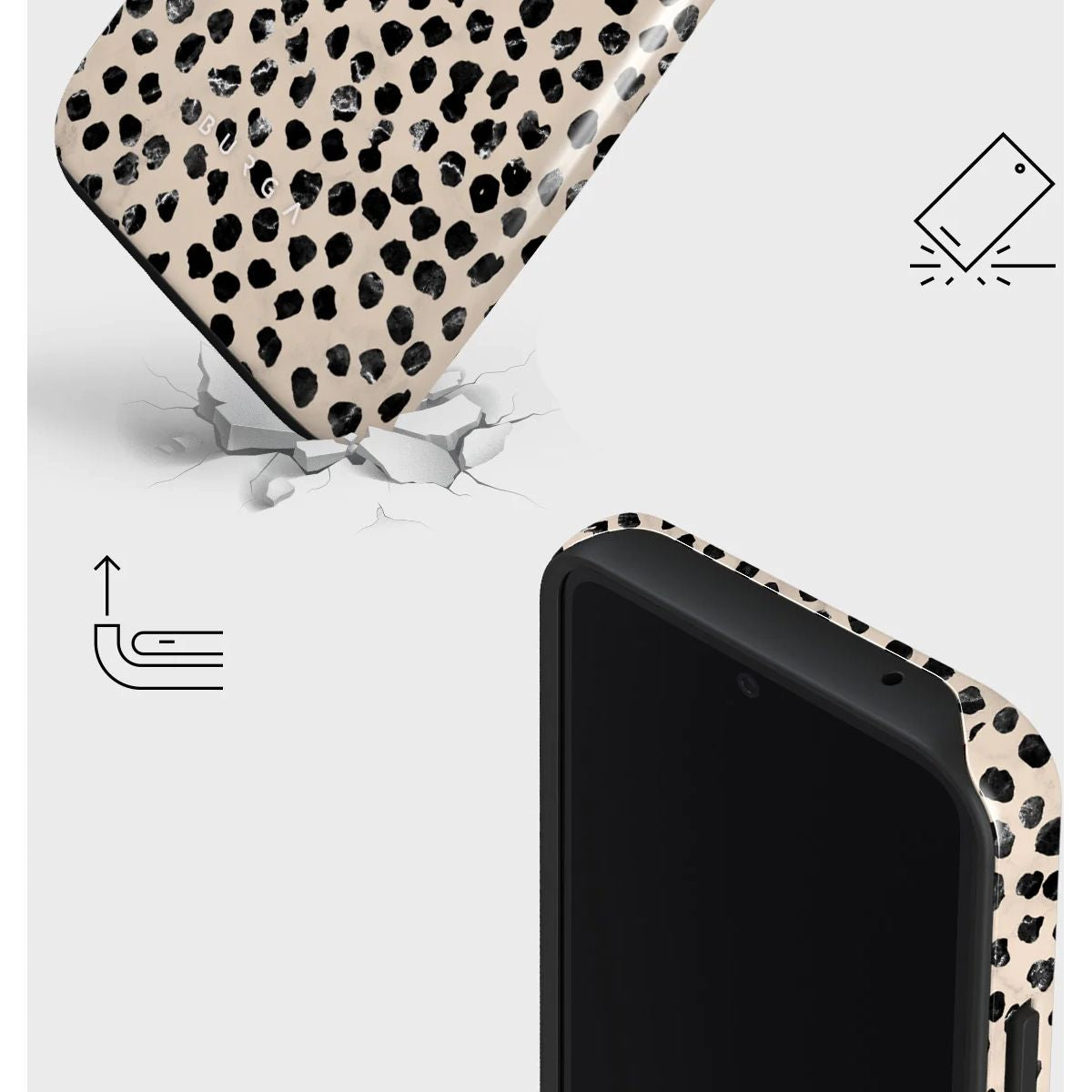 Schutzhülle für Samsung Galaxy A54 5G, Burga Almond Latte Tough, Beige mit schwarzen Punkten