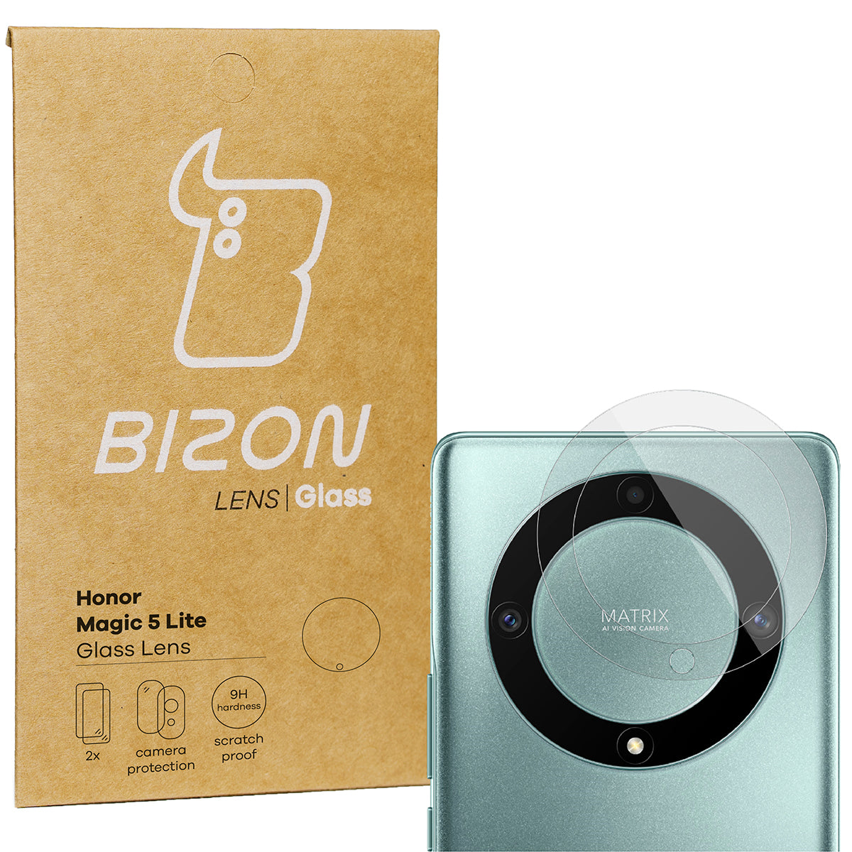 Gehärtetes Glas für die Kamera Bizon Glass Lens für Honor Magic5 Lite, 2 Stück