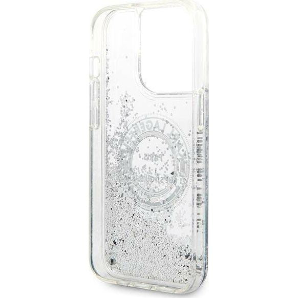 Schutzhülle Karl Lagerfeld Liquid Glitter für iPhone 14 Pro, Silber