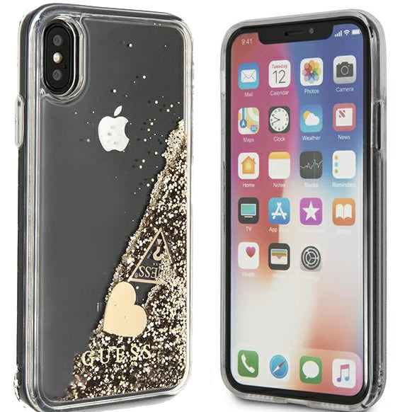 Schutzhülle Guess Liquid Glitter für iPhone Xs / X, gold