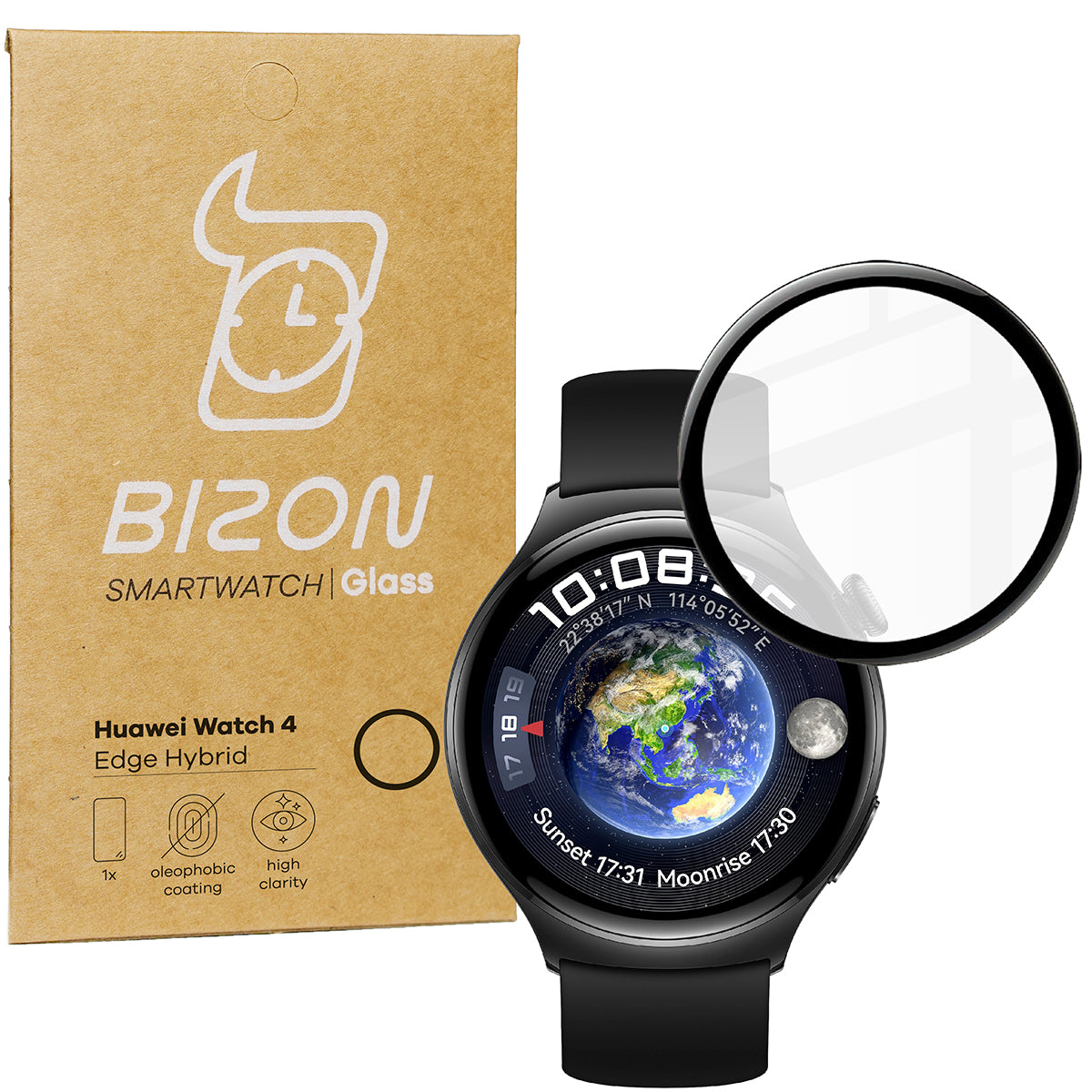 Hybrides Glas Bizon Glass Watch Edge Hybrid für Huawei Watch 4, Schwarz
