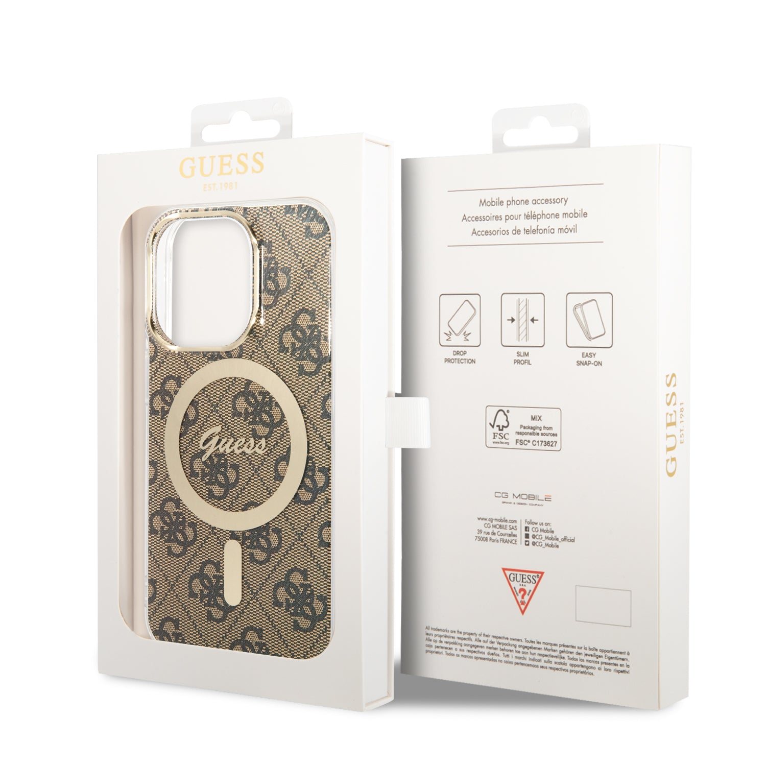 Guess Hardcase 4G MagSafe Tasche für iPhone 14 Pro, braun