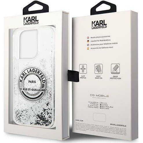 Schutzhülle Karl Lagerfeld Liquid Glitter für iPhone 14 Pro, Silber
