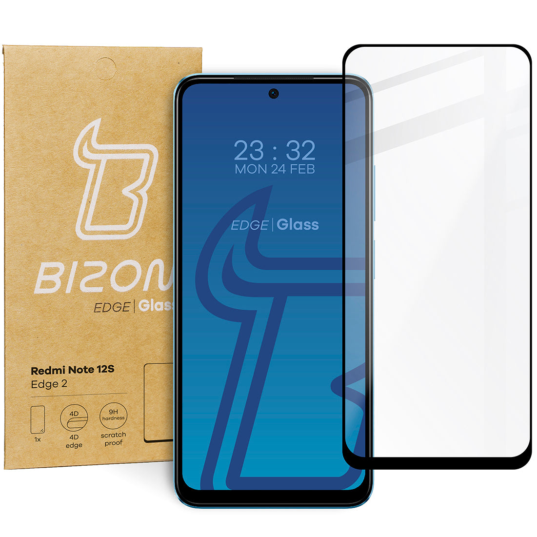 Gehärtetes Glas Bizon Glass Edge 2 für Xiaomi Redmi Note 12S, schwarz