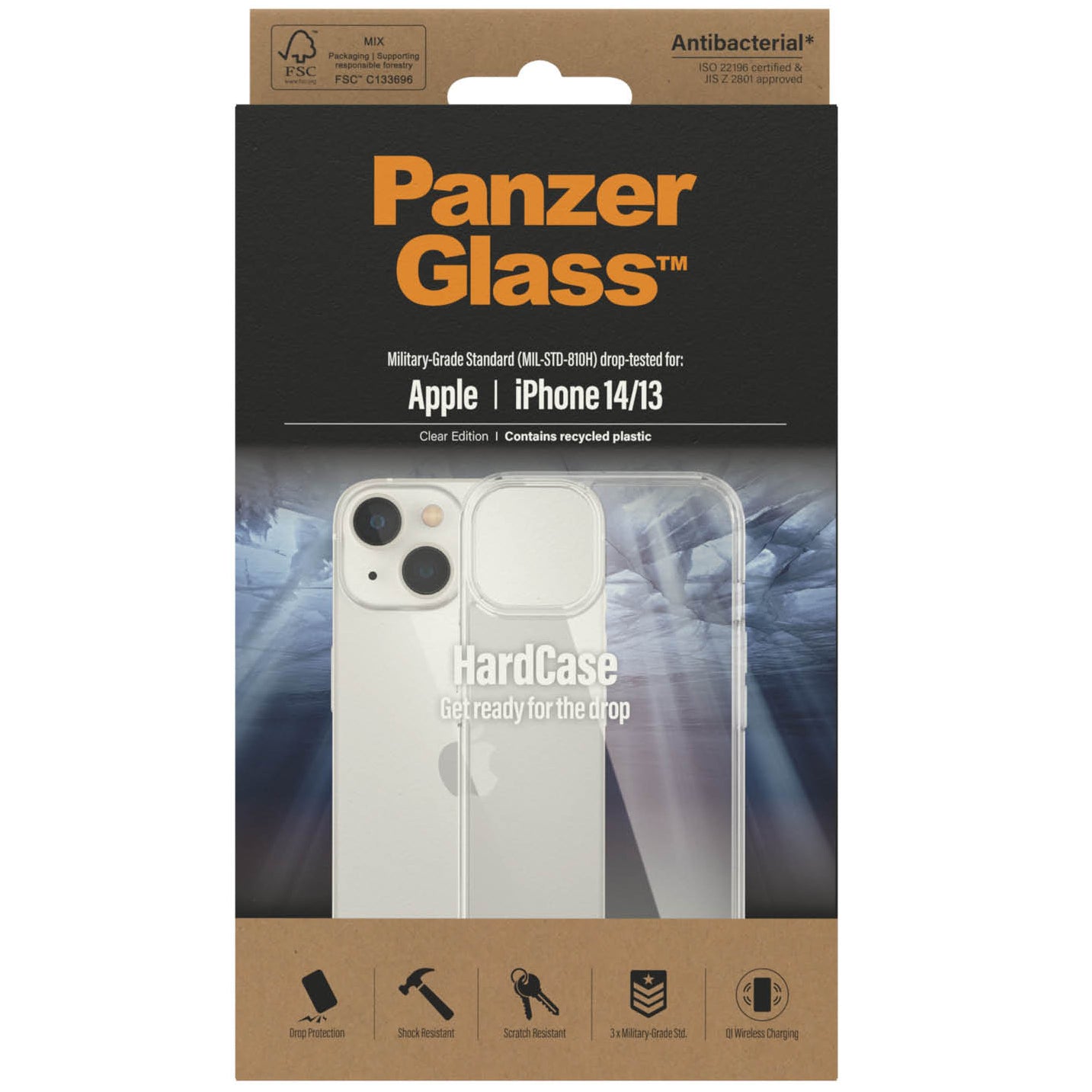 Antibakterielle Schutzhülle PanzerGlass HardCase für iPhone 14 / 13, Transparent