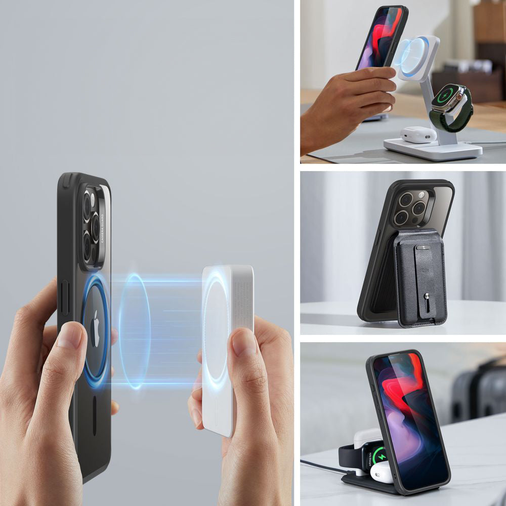 Schutzhülle ESR CH Halolock MagSafe für Apple iPhone 15 Pro Max, Transparent und Schwarz