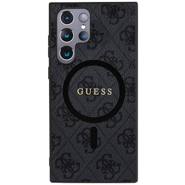 Schutzhülle für Galaxy S24 Ultra Guess Hardcase 4G Leather Metal Logo MagSafe, Schwarz