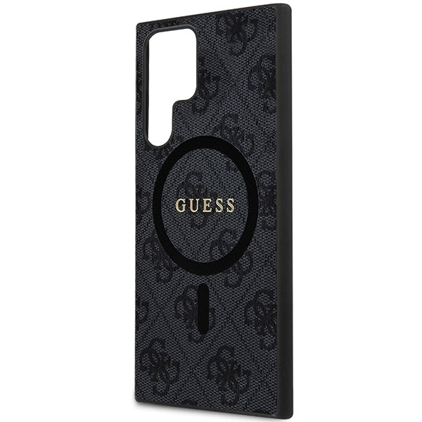 Schutzhülle für Galaxy S24 Ultra Guess Hardcase 4G Leather Metal Logo MagSafe, Schwarz