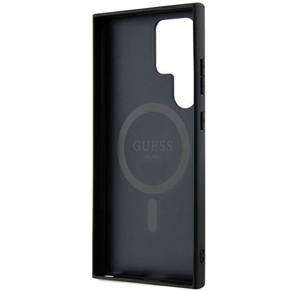 Schutzhülle für Galaxy S24 Ultra Guess Hardcase 4G Leather Metal Logo MagSafe, Schwarz