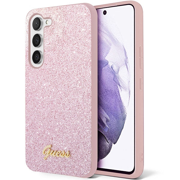 Schutzhülle Guess Hardcase Glitter Script für Galaxy S23 5G, Rosa