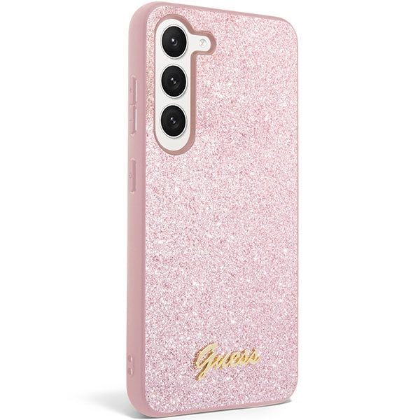 Schutzhülle Guess Hardcase Glitter Script für Galaxy S23 5G, Rosa